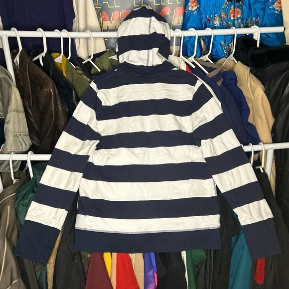 Vintage Y2K Tommy Hilfiger Navy White Striped Full Zip Hoodie XL - Picture 4 of 4